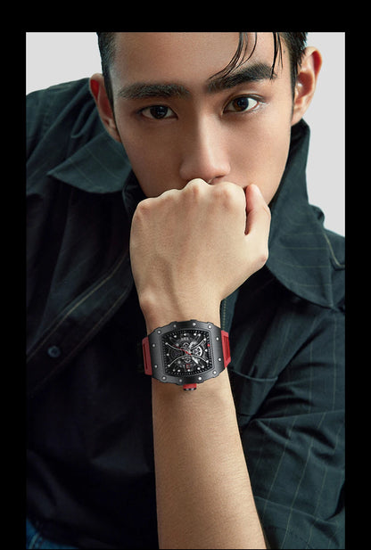 Reloj CURREN 3D para hombre, de cuarzo, de acero inoxidable, resistente al agua, creativo, con correa de silicona, reloj de pulsera