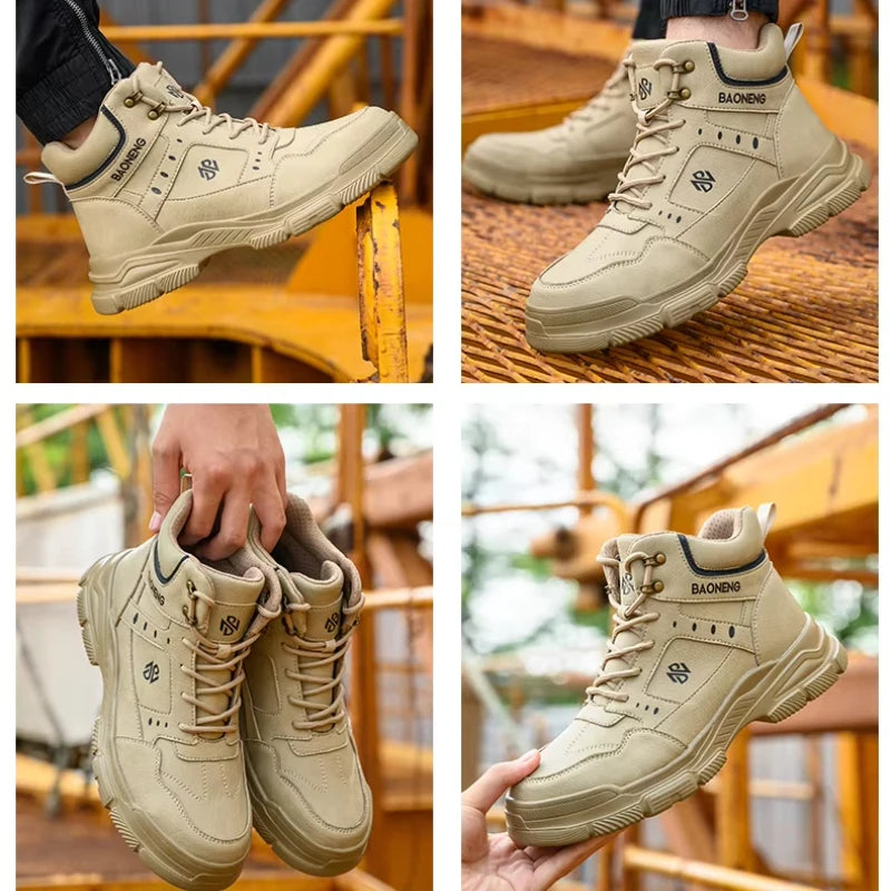 Botas de seguridad de caña alta para hombre, con puntera de acero y protección antipinchazos. Calzado de trabajo resistente y protector para la construcción.
