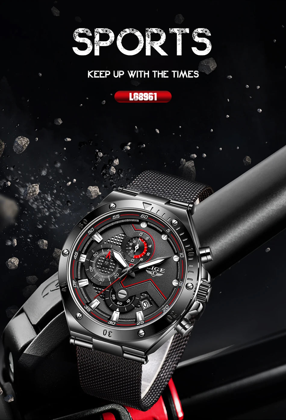 LIGE - Reloj de cuarzo de lujo para hombre, marca superior, moderno, de negocios, con correa de malla, resistente al agua, luminoso, cronógrafo