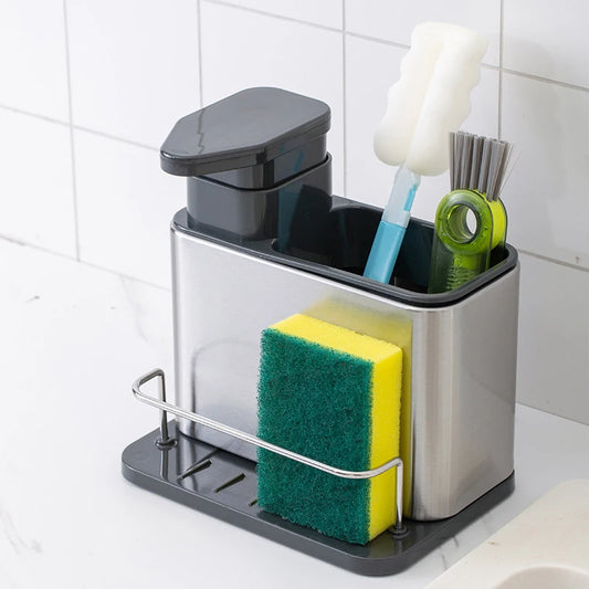 Estante de almacenamiento multifuncional para esponja de lavado de fregadero de cocina, dispensador de jabón, organizador de botellas de detergente de manos, soportes de soporte