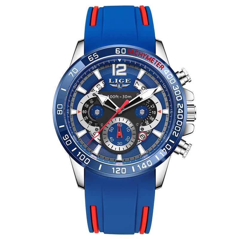 Reloj LIGE original para hombre, deportivo, de negocios, multifuncional, con calendario y código de tiempo, correa de silicona, reloj de cuarzo de marca de lujo para hombre