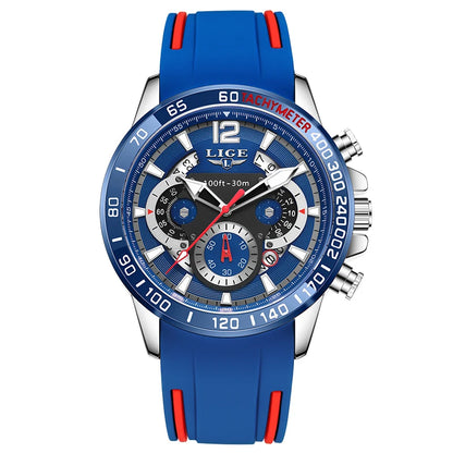 Reloj LIGE original para hombre, deportivo, de negocios, multifuncional, con calendario y código de tiempo, correa de silicona, reloj de cuarzo de marca de lujo para hombre