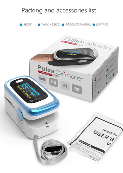 Oxímetro de pulso digital portátil OLED con monitor de sueño de 8 horas y estuche para pulsioxímetro digital.