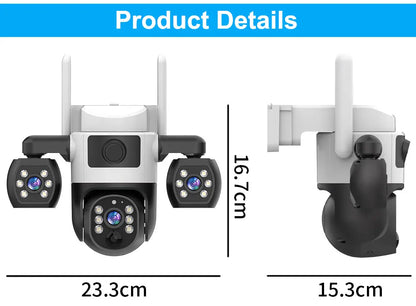Cámara V380 Pro 4G con tarjeta SIM, panel solar, tres lentes, batería para exteriores, vigilancia doméstica, seguridad y protección (CCTV).