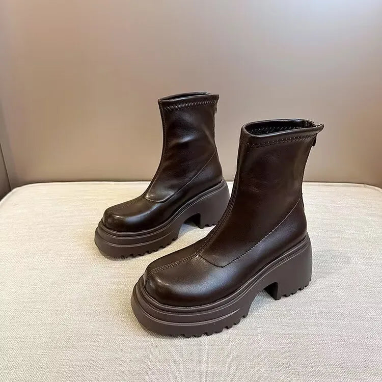 Botines con plataforma para mujer, con aumento de altura, elásticos, adelgazantes, modernos, para otoño e invierno