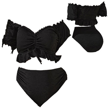 Conjunto de bikini de maternidad de 2 piezas, traje de baño con hombros descubiertos y volantes, top corto con braguita, para embarazadas, vacaciones en la playa, para tomar el sol.