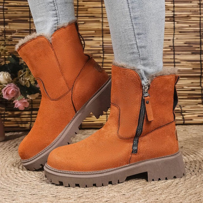 Botas de nieve gruesas de felpa para mujer, botas de invierno antideslizantes de gamuza sintética, zapatos de algodón cálidos para mujer, botines de plataforma cómodos.