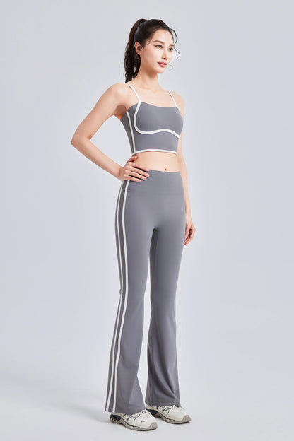 Conjunto de yoga a rayas para mujer, ropa de gimnasio, sujetador deportivo sexy, pantalones acampanados de cintura alta, pantalones de fitness para correr y levantar la cadera, novedad de 2025
