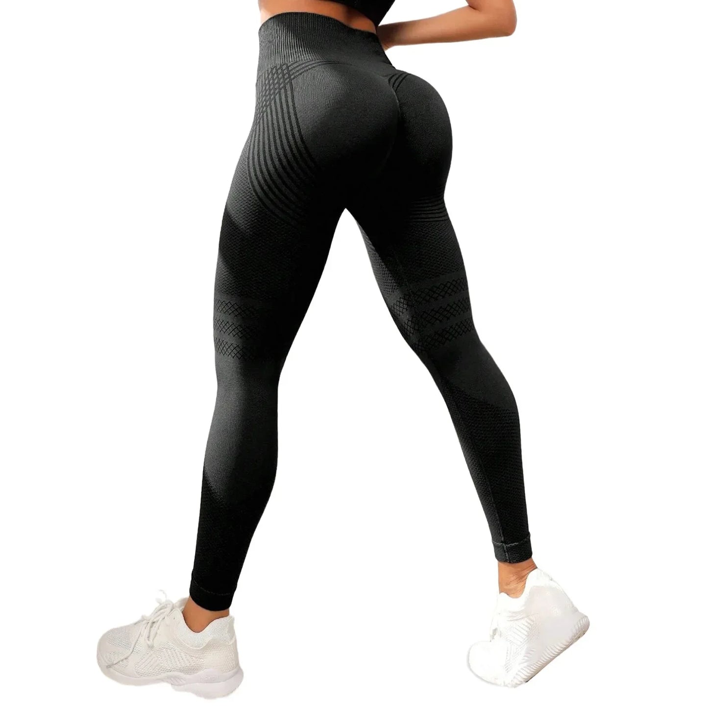Pantalones de yoga de punto de cintura alta para mujer, pantalones largos de fitness, tejido integrado, banda elástica, pantalones deportivos, populares, efecto melocotón en los glúteos.