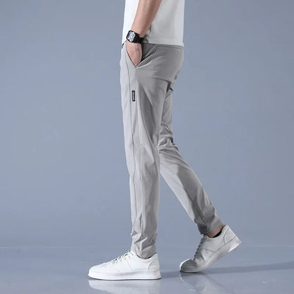 Pantalones casuales de negocios de verano para hombre, ajustados, de pierna recta, holgados, cómodos, de seda helada, transpirables
