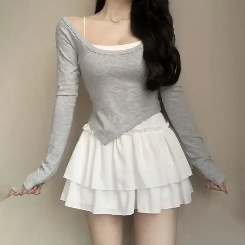 Faldas blancas estilo kawaii de verano para mujer, minifaldas ajustadas a la moda, estilo Y2K, elásticas, de cintura alta y color negro, estilo gótico