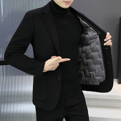 Slim Fit Detachable Down Liner Men's Woolen Coat High Quality 2025 Autumn Winter Casual Solid Color Short Style Warm Wool Jacket