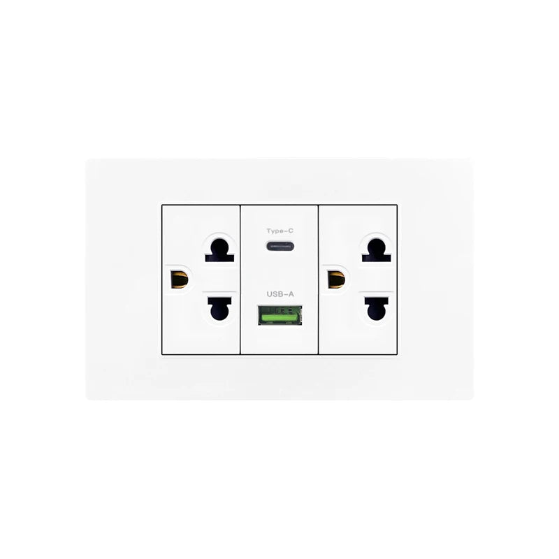 Enchufe de pared USB inteligente tipo C de 20 W con carga rápida para Italia, Chile y México; panel de interruptor de luz eléctrico de Brasil con toma USB-C universal.