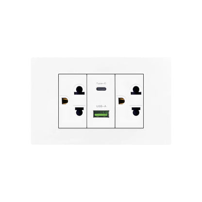 Enchufe de pared USB inteligente tipo C de 20 W con carga rápida para Italia, Chile y México; panel de interruptor de luz eléctrico de Brasil con toma USB-C universal.