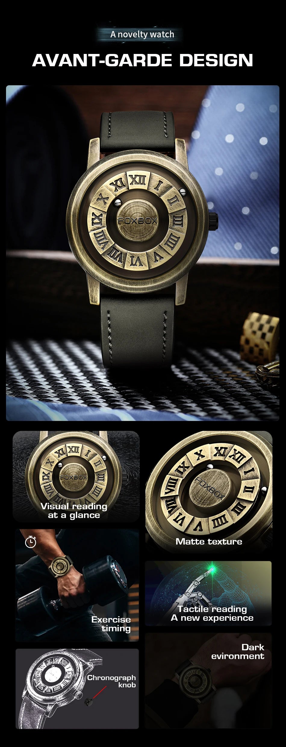 Reloj de cuarzo para hombre FOXBOX, moda, personalidad, creativo, con bola de hierro giratoria, puntero magnético, resistente al agua, para hombre, regalo + caja.