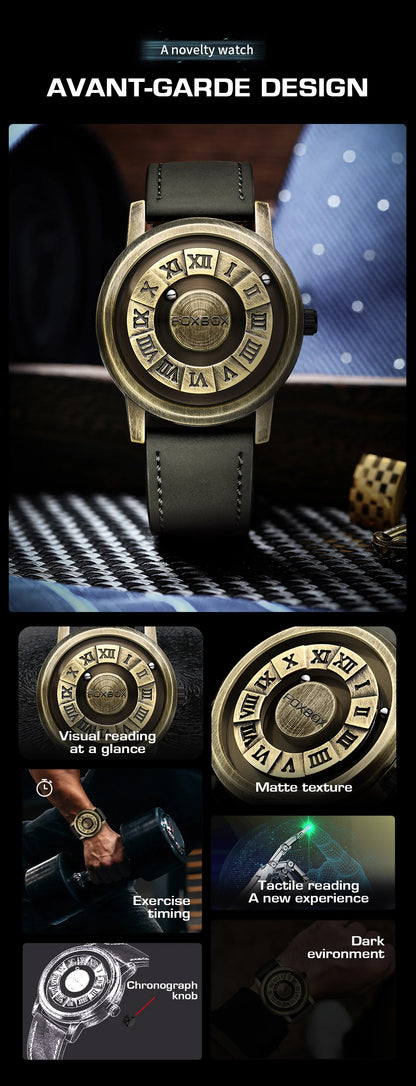 Reloj de cuarzo para hombre FOXBOX, moda, personalidad, creativo, con bola de hierro giratoria, puntero magnético, resistente al agua, para hombre, regalo + caja.