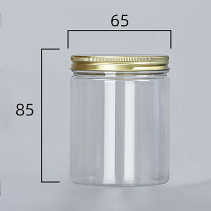 Frasco de plástico transparente de 15 tamaños con tapas de aluminio rosa, contenedor vacío para crema facial, contenedor de cosméticos, botellas rellenables de viaje doradas.