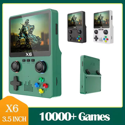 Consola de juegos retro portátil X6: pantalla IPS de 3,5/4", más de 10 000 juegos clásicos, ligera y portátil, ideal como regalo para gamers.