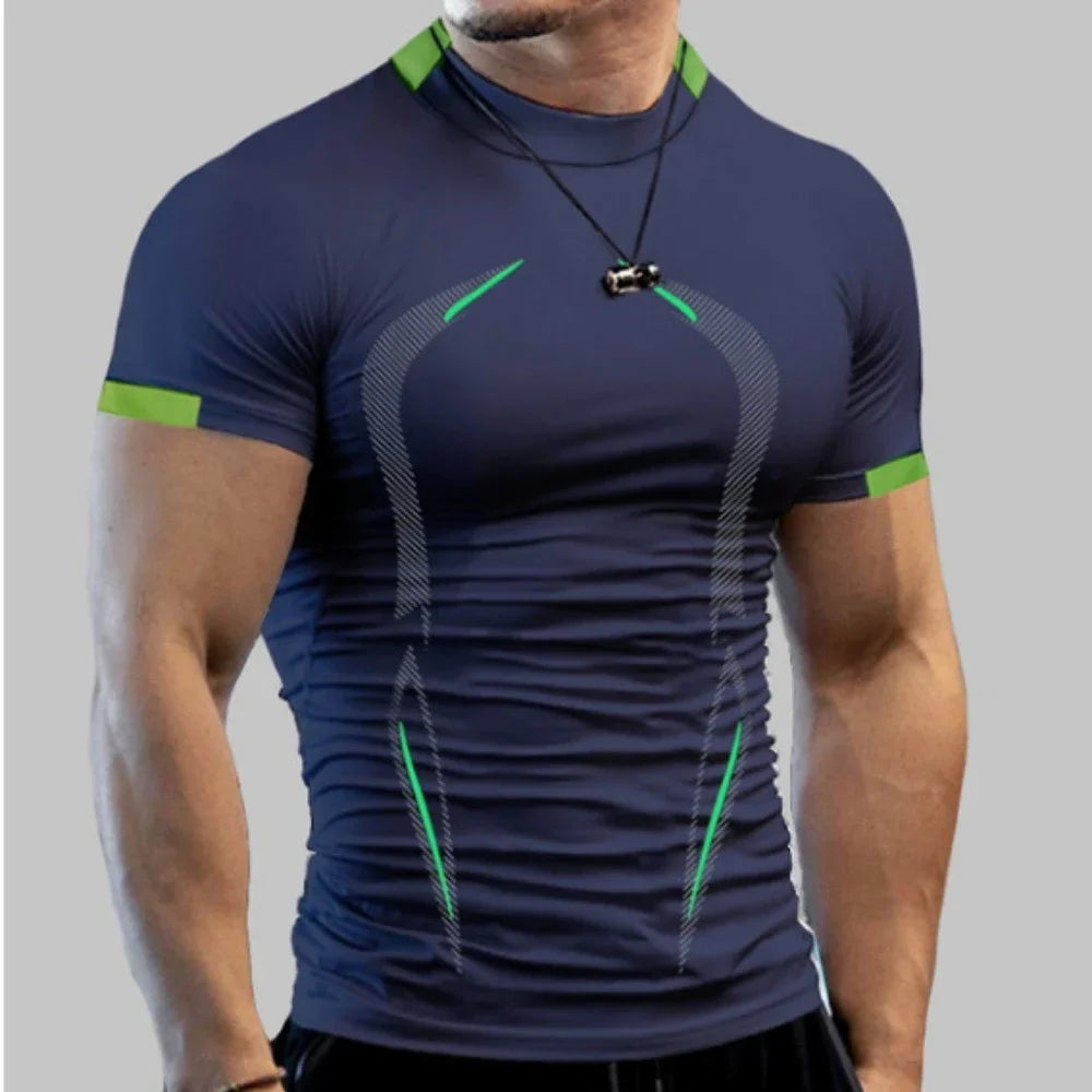 Nueva camiseta deportiva de verano para hombre, transpirable, de secado rápido, para gimnasio y correr.