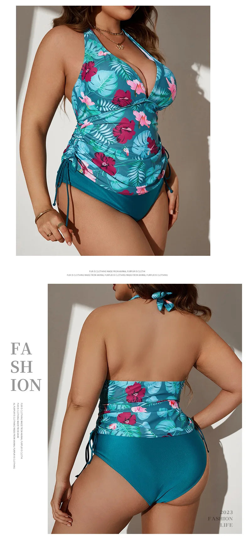 VigoJany 2025 Print Tied Halter Plus Size Bikini Women V Neck Backless Swimsuit Summer Beach Bathing Suit High Waist Bitchwear
