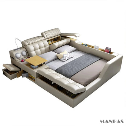 Moderna cama inteligente multifuncional con almacenamiento, altavoces, USB, estanterías y tatami: cama de lujo tamaño king/queen Ultimate