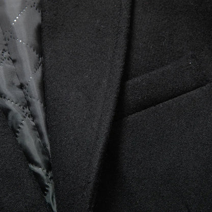 Black Men Wool Long Trench Coat Stylish Single Breasted Quilted Lined Wool Blend Pea Coats Men Winter Cashmere Coat Windbreaker