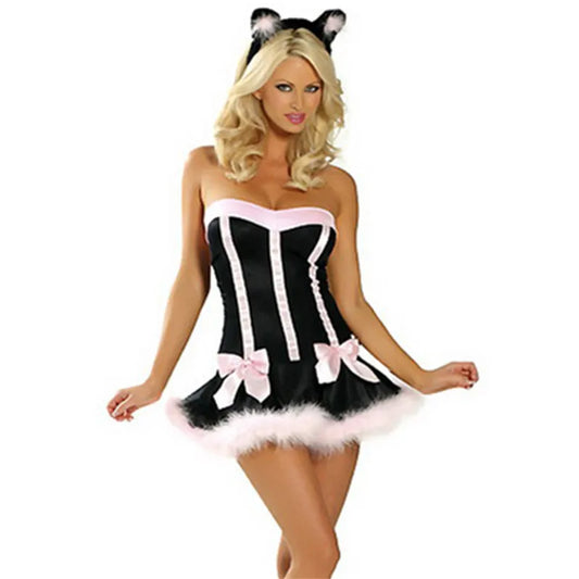 Halloween Cat Girl Cosplay Costume Women Maid Dress Servant Schoolgirl Uniform Nightclub Erotic Role Play Exotic Lingerie Outfit