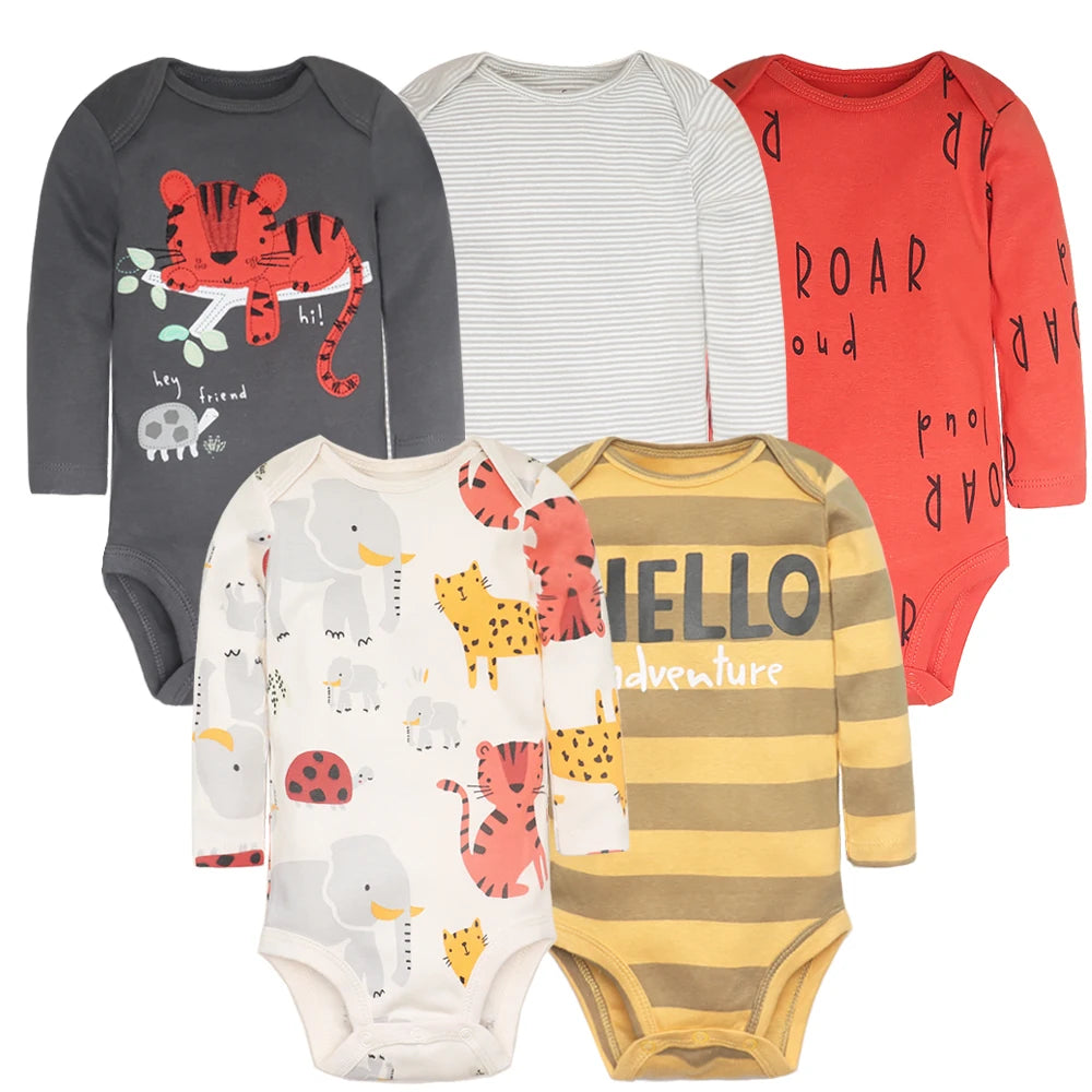 Conjunto de 5 piezas de monos para bebé niño y recién nacido, ropa para niña pequeña, 100 % algodón, suave, con dibujos animados