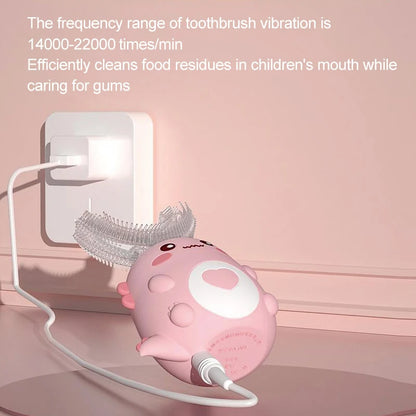 Cepillo de dientes eléctrico en forma de U para niños, 360 grados, inteligente, de silicona, recargable, automático, sónico.