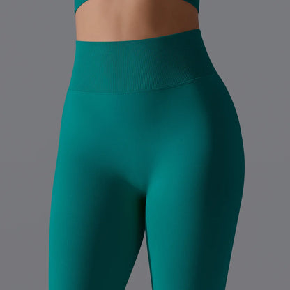Leggings deportivos de yoga para mujer, sin costuras, cintura alta, elásticos, color sólido, para gimnasio, correr, secado rápido, realce y efecto moldeador.