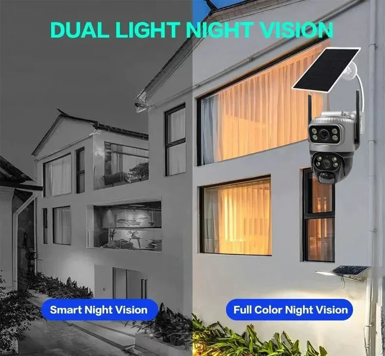 Cámara solar 4G de 8MP con lente dual 4K, PIR, tarjeta SIM integrada, visión nocturna, resistente al agua, cámara IP de seguridad con batería y monitor CCTV.