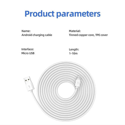 Cable de carga micro USB NNBILI de 3 m, 5 m, 6 m, 7 m, 8 m, 10 m, 12 m y 14 m para cámara de teléfono inteligente Android, cable de carga USB extendido.
