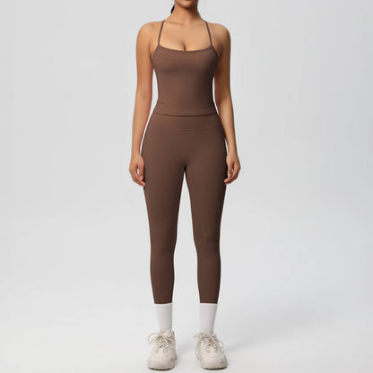 Conjunto de top de yoga halter, traje de gimnasio para fitness, entrenamiento, top deportivo sin mangas, espalda cruzada, ropa interior deportiva, control de abdomen, adelgazante