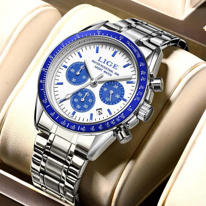 LIGE 2025 - Reloj de lujo para hombre, nuevo, de cuarzo, luminoso, resistente al agua, con cronógrafo y fecha, deportivo