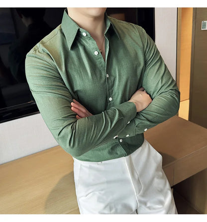 Camisa de hombre de color liso de alta calidad, 55 % algodón y 45 % lino, transpirable y con absorción de sudor, de manga larga. Tallas M-4XL.