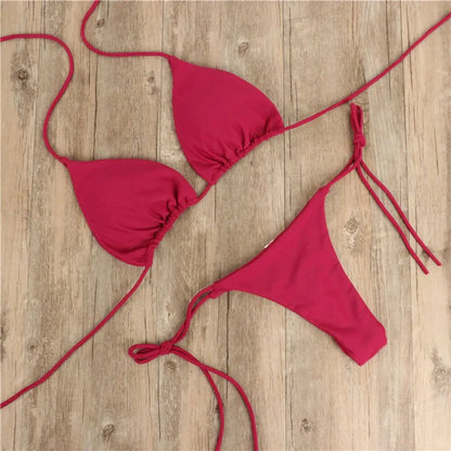 Conjunto de lencería sexy para mujer, top corto, sujetador y braguita, color liso, push up, tanga transparente