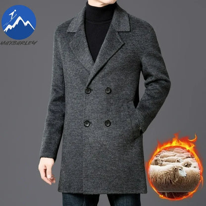 Chaqueta de lana de lujo para hombre Maxbarley, cuello de traje, abrigo ligero y cálido para trabajo, viajes informales, resistente al frío, mezcla de lana para invierno