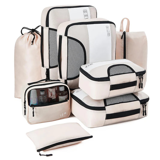 Conjunto de 8 bolsas de viaje de alta calidad, impermeables, organizadoras de equipaje, separadoras de ropa y cubos de embalaje portátiles.