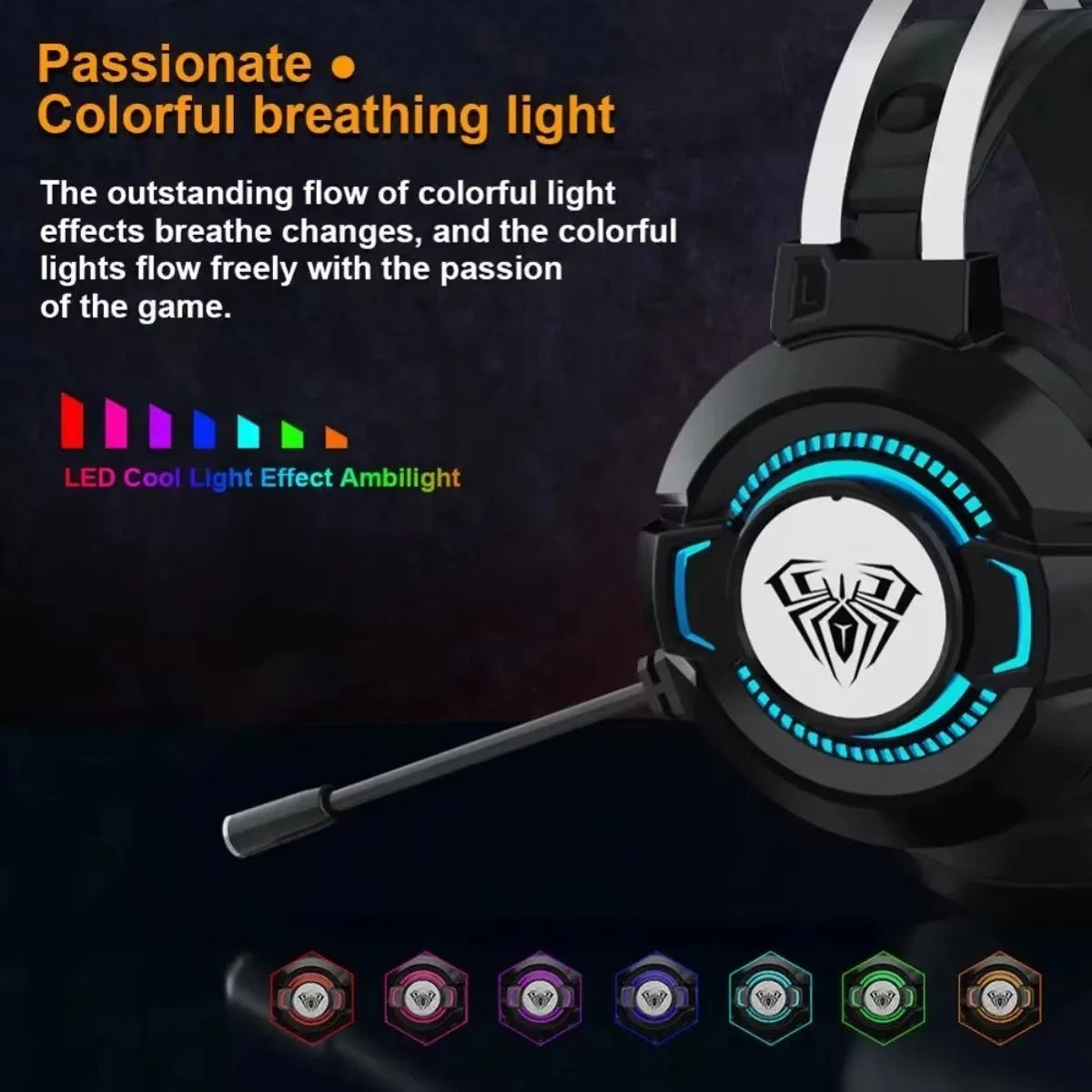 Auriculares para juegos AULA S602 con micrófono, sonido envolvente virtual, graves, luz RGB, cancelación de ruido, auriculares con cable y accesorios para juegos
