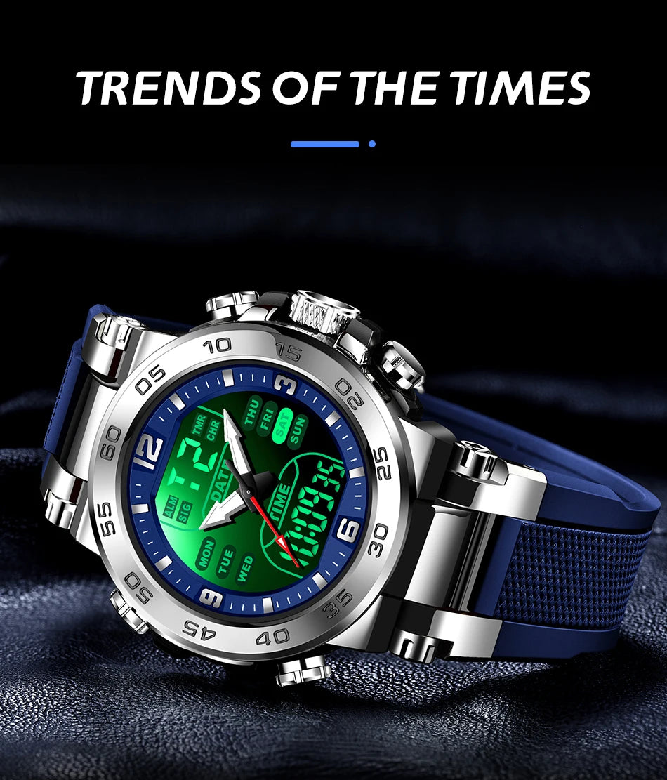 Relojes FOXBOX para hombre, marca superior, reloj de pulsera analógico digital de cuarzo de lujo para hombre, reloj luminoso con pantalla de doble horario resistente al agua para hombre