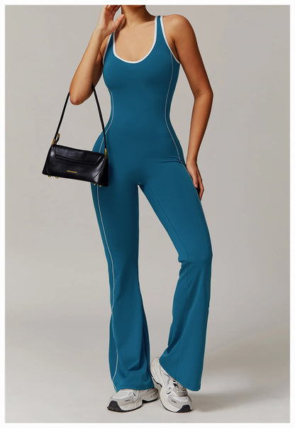 Conjunto de ropa deportiva de yoga con espalda cruzada para mujer, monos de una pieza con bloques de color, monos deportivos sin mangas, conjunto de gimnasio