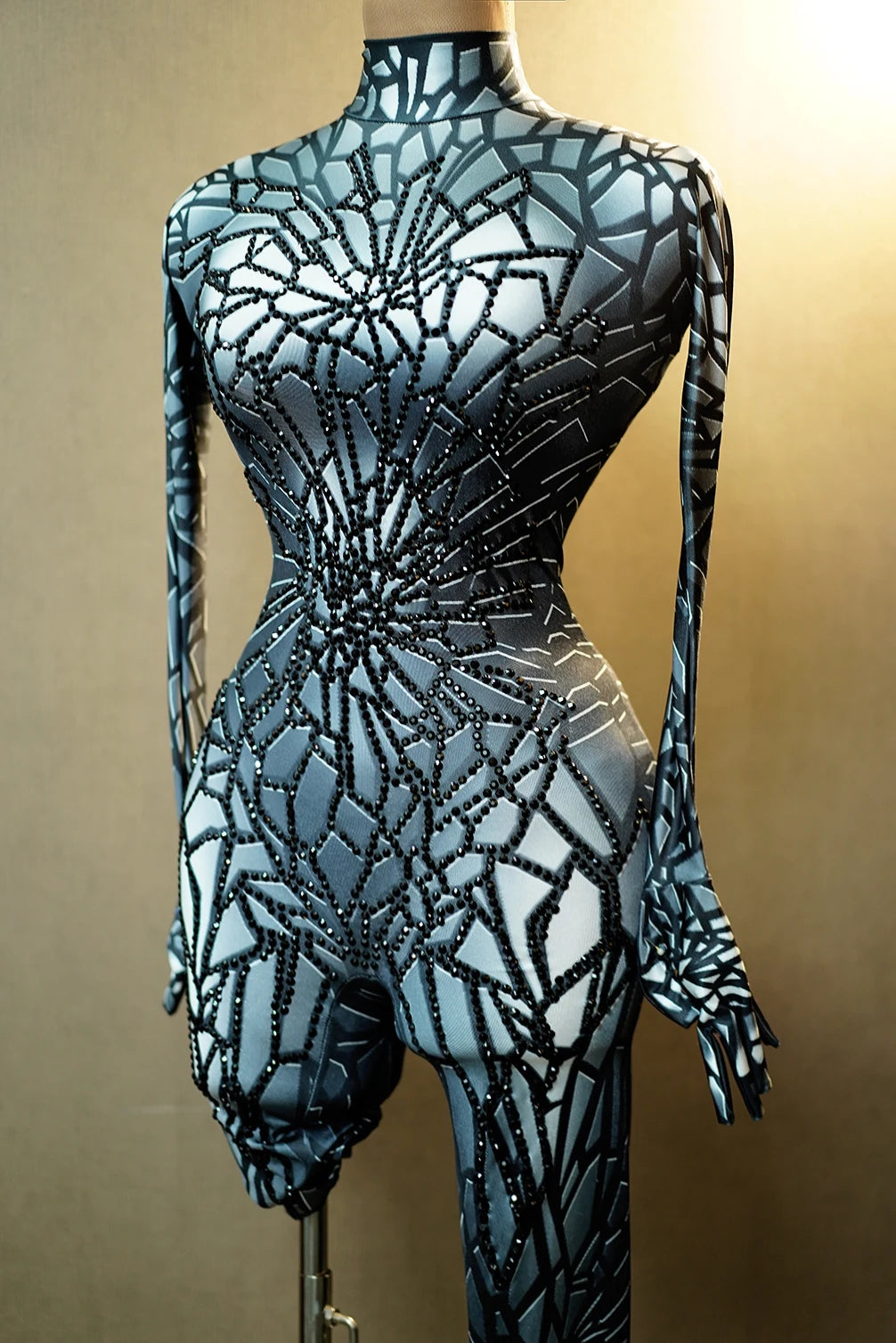 Mono con brillantes y diamantes de imitación para mujer, sexy, elástico, para baile, fiesta, cantante, escenario, cumpleaños, disfraces de Drag Queen Posui 7G