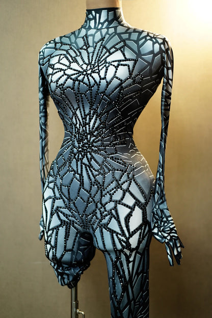 Mono con brillantes y diamantes de imitación para mujer, sexy, elástico, para baile, fiesta, cantante, escenario, cumpleaños, disfraces de Drag Queen Posui 7G