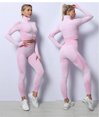 Conjunto de 3 piezas de yoga sin costuras, chaleco deportivo de fitness, pantalones de cintura alta que levantan la cadera, ropa de entrenamiento, conjunto de leggings de gimnasio para mujer