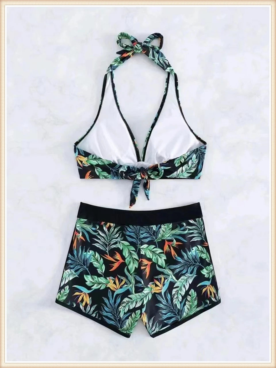 Bikini Halter 2023 para mujer, traje de baño de cintura alta, bañador sexy para mujer, traje de baño con estampado de hojas, ropa de playa de verano