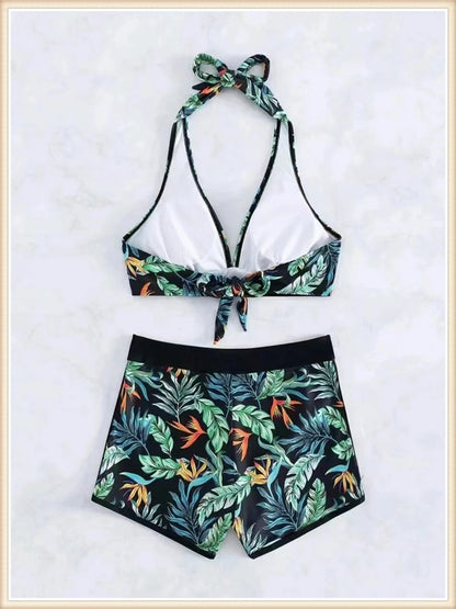 Bikini Halter 2023 para mujer, traje de baño de cintura alta, bañador sexy para mujer, traje de baño con estampado de hojas, ropa de playa de verano