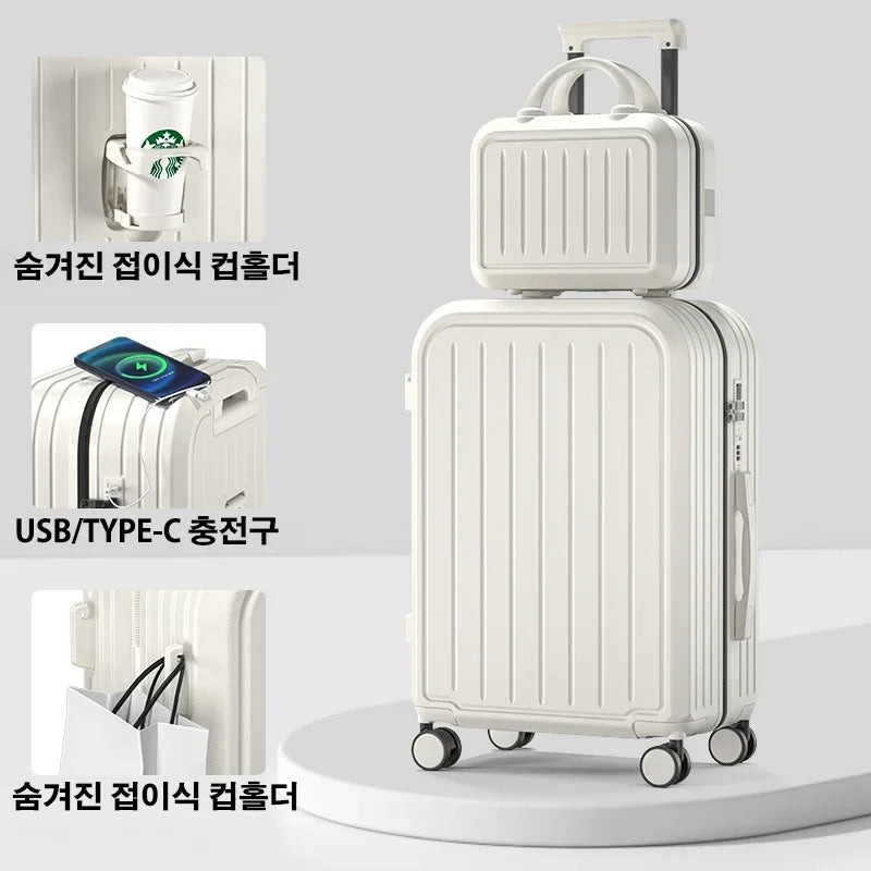 Maleta de 20, 22, 24, 26 y 28 pulgadas con ruedas y portavasos, ideal para viajes de negocios.
