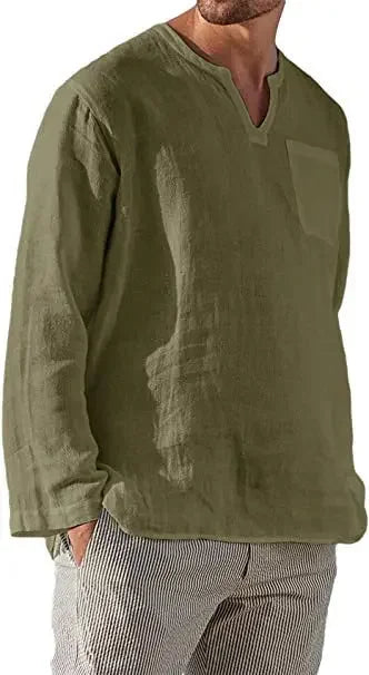 Camisa de lino para hombre 2025, transpirable, color sólido, manga larga, estilo Harajuku, informal, camisa hawaiana, tallas grandes S-5XL