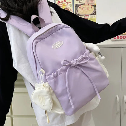 Bonita mochila escolar de nailon con doble hombro para niña, capacidad de 20 a 35 litros, forro de polietileno, correa curva, diseño de color liso.