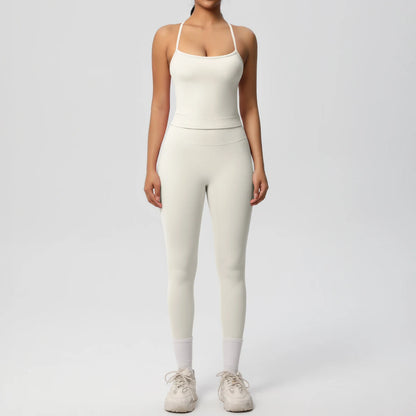 Conjunto de top de yoga halter, traje de gimnasio para fitness, entrenamiento, top deportivo sin mangas, espalda cruzada, ropa interior deportiva, control de abdomen, adelgazante